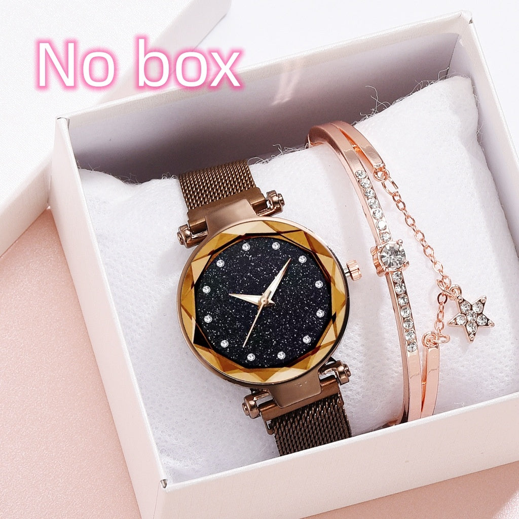 Luxury Women’s Starry Sky Watch & Bracelet Set – Fashion Elegant Magnet Buckle
