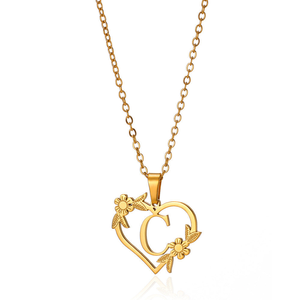 18K Gold Plated Stainless Steel Hollow Heart Flower Necklace