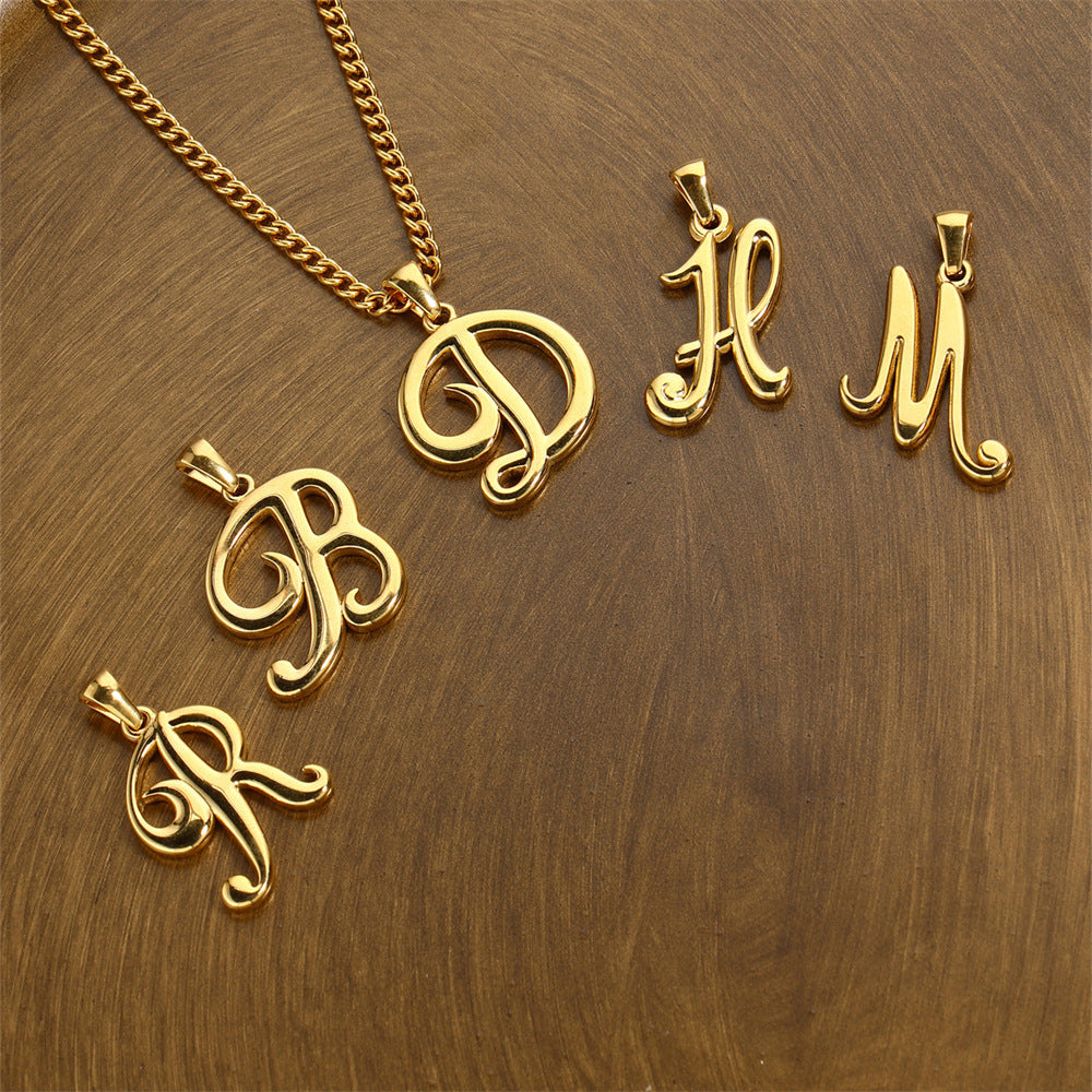 18K Gold Plated Stainless Steel Mini Letter Pendant Necklace