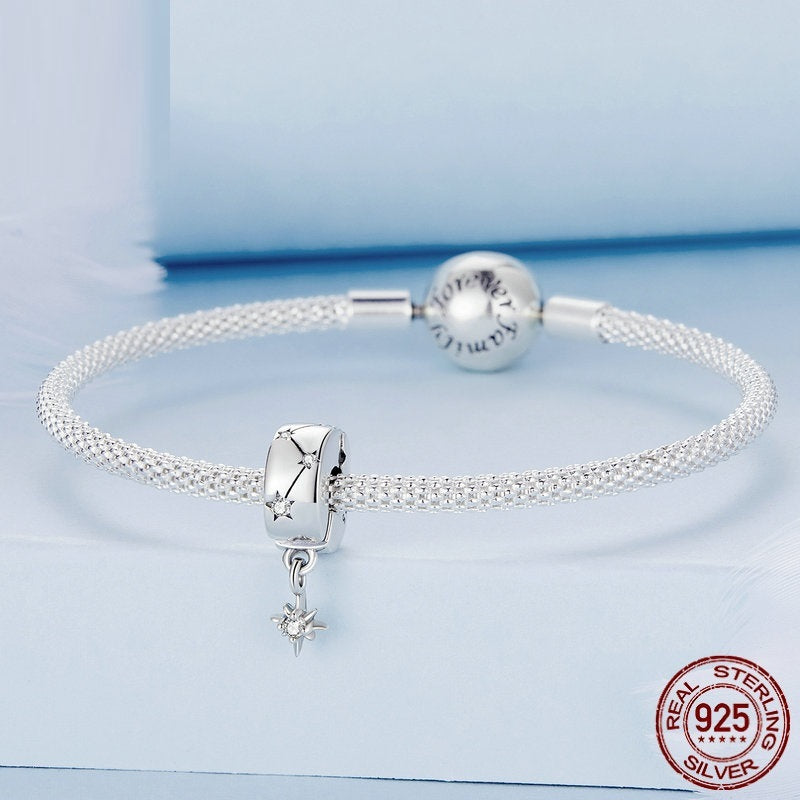 S925 Silver Starburst Zircon Pendant with Circular Clasp