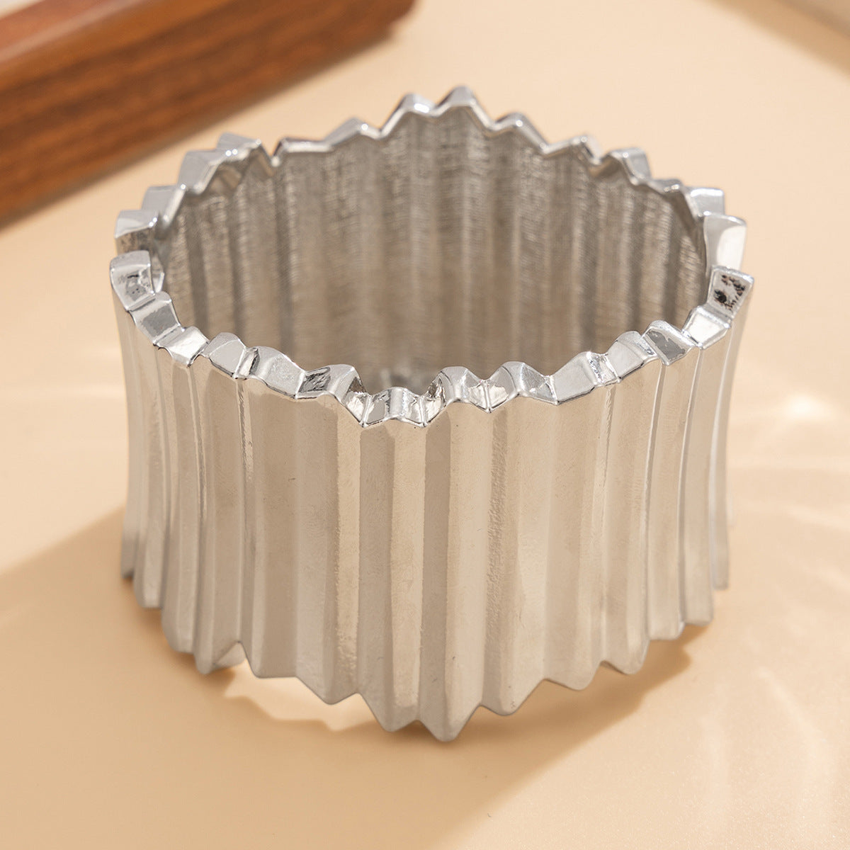 Women’s Punk Metal Bracelet – Wide Surface Vertical Pattern Spring Design