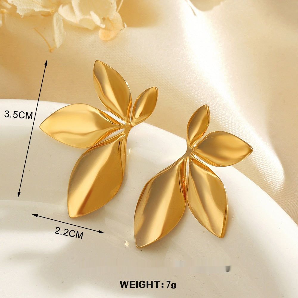 Geometric Round Hip Hop Earrings – Personalized Fan-Shaped Wings, Real Gold-Plated Jewellery