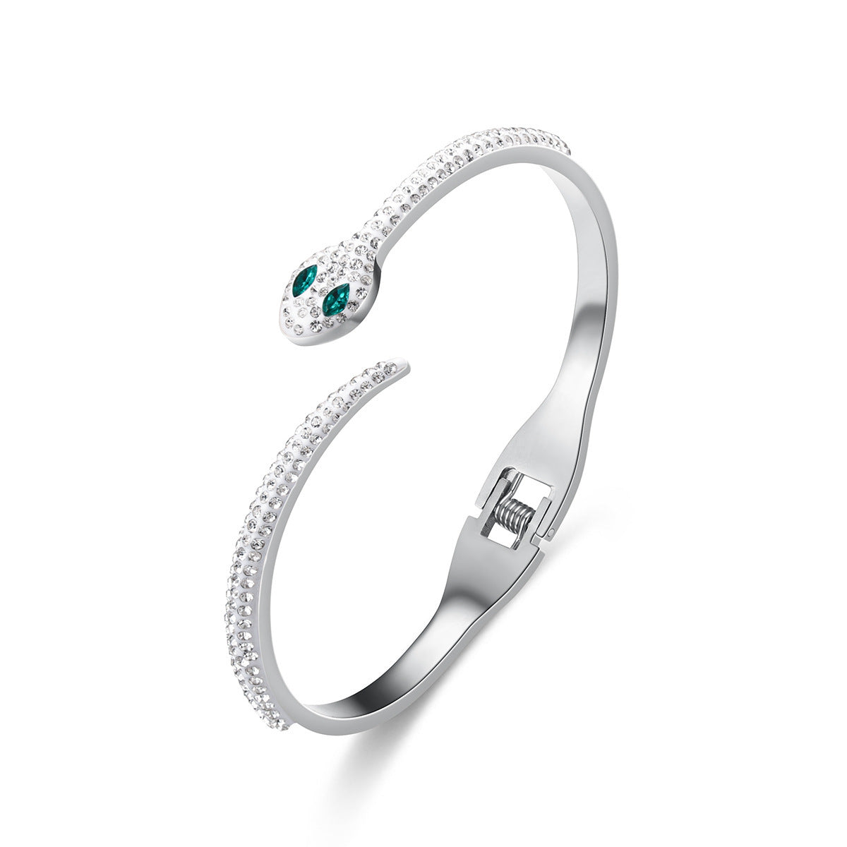 Green Eyed Snake Bracelet – Stainless Steel Micro Diamond-Set Jewellery