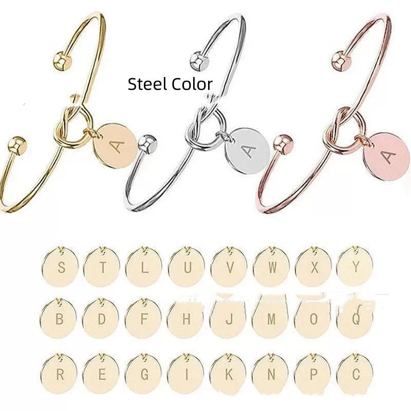 DIY Titanium Steel Bracelet – 26 English Letters with Love Heart Charm