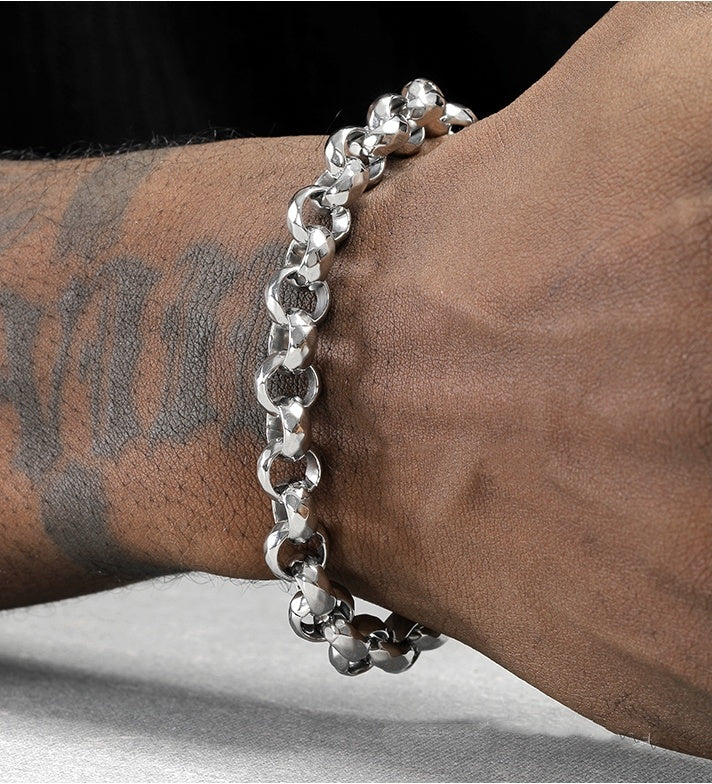 Hip Hop Silver O-Ring Titanium Steel Bracelet – European & American Style