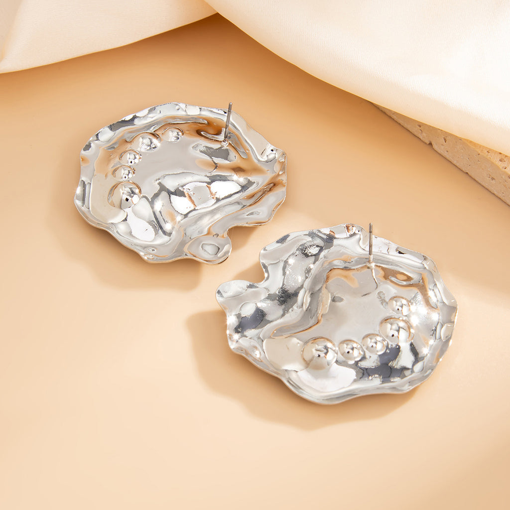 Fashion Metal Earrings – Glossy Pleated Irregular Geometric Design for Women