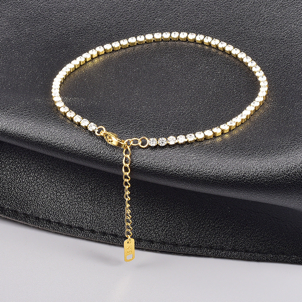 Titanium Steel Gold Anklet with Zircon and Adjustable Chain