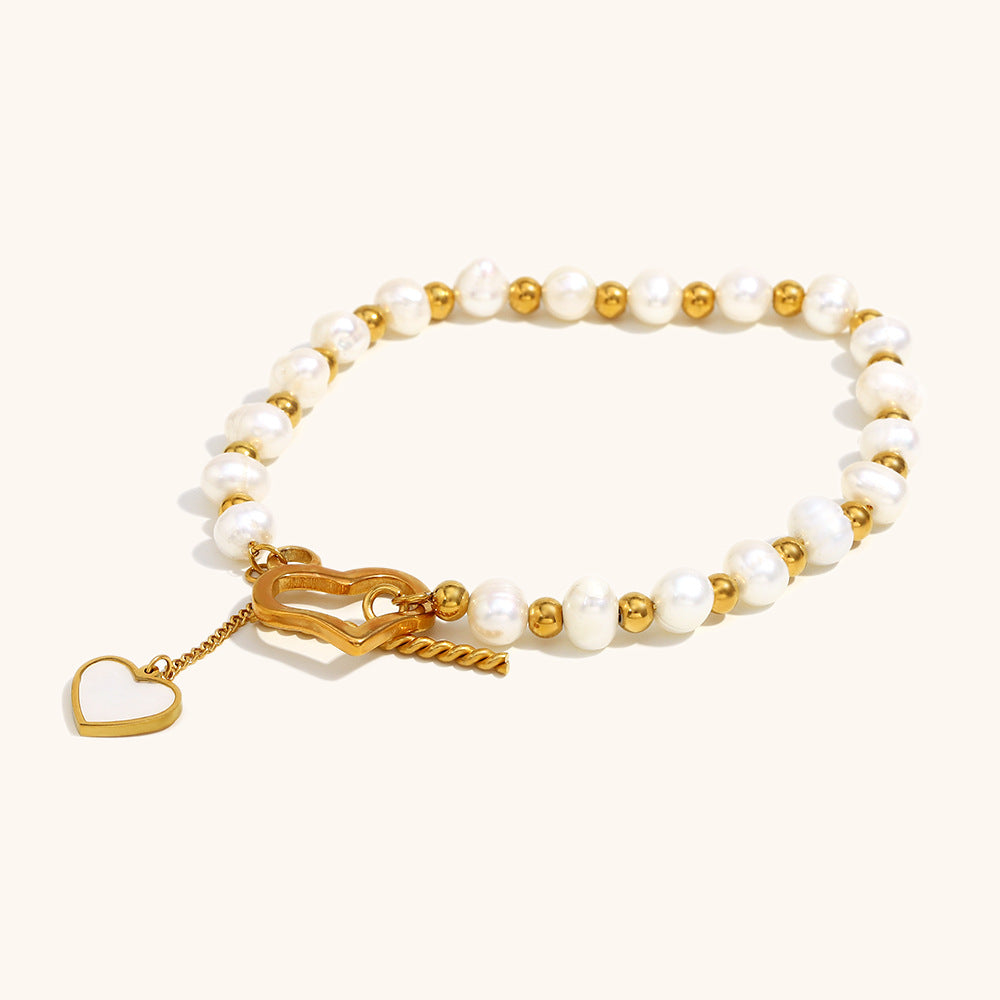 Women’s Pearl Heart Buckle Bracelet – Gold Stainless Steel