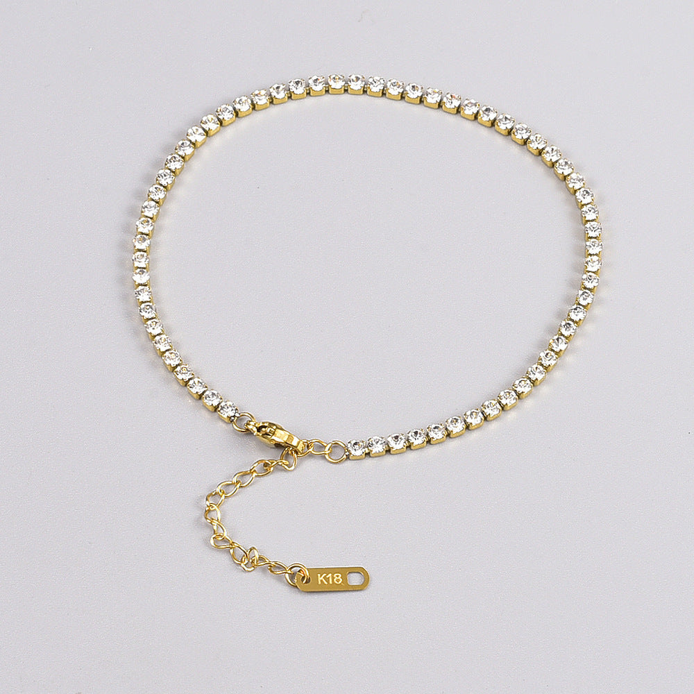 Titanium Steel Gold Anklet with Zircon and Adjustable Chain