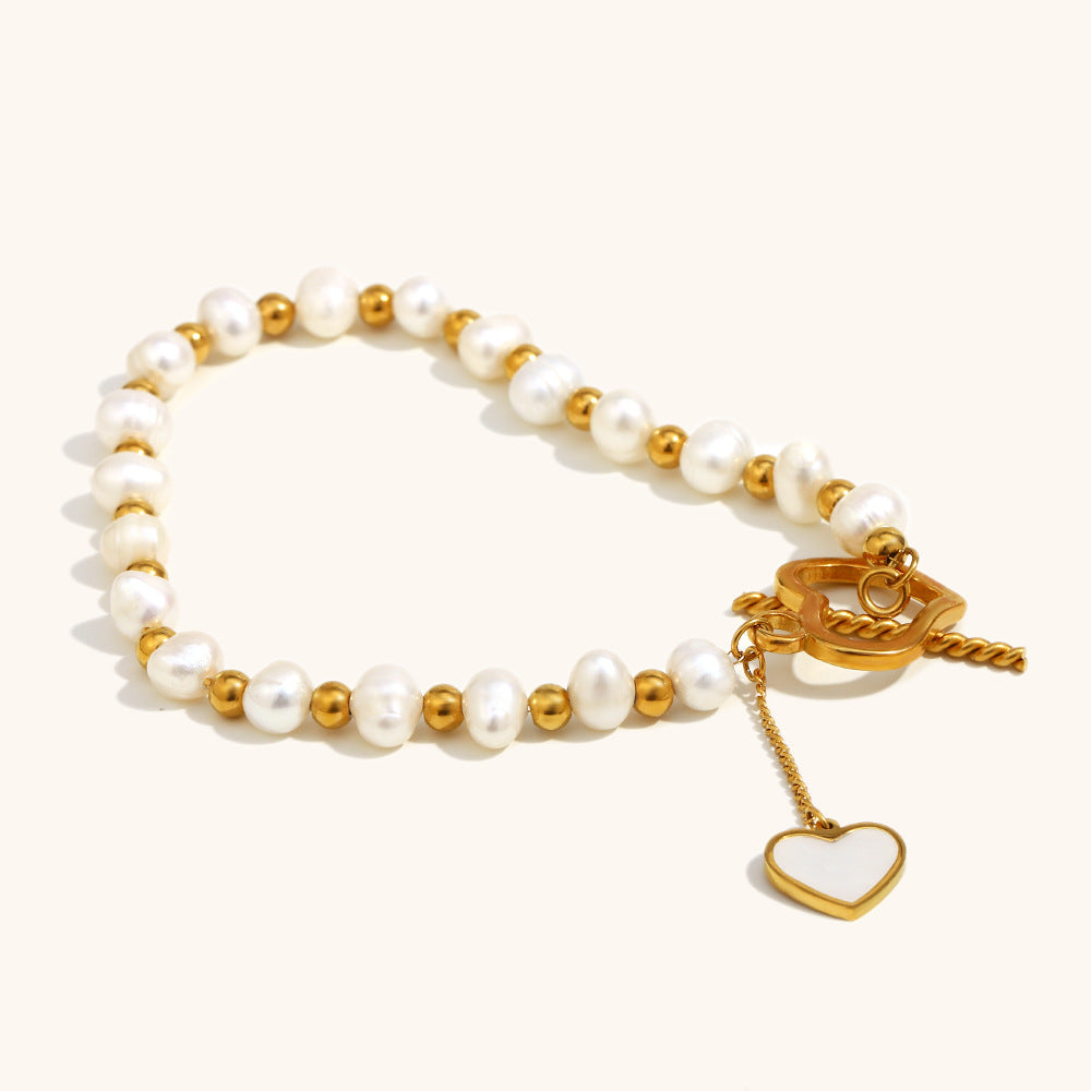 Women’s Pearl Heart Buckle Bracelet – Gold Stainless Steel
