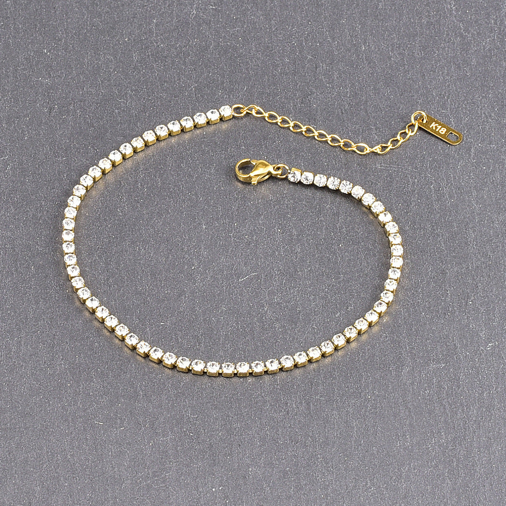Titanium Steel Gold Anklet with Zircon and Adjustable Chain