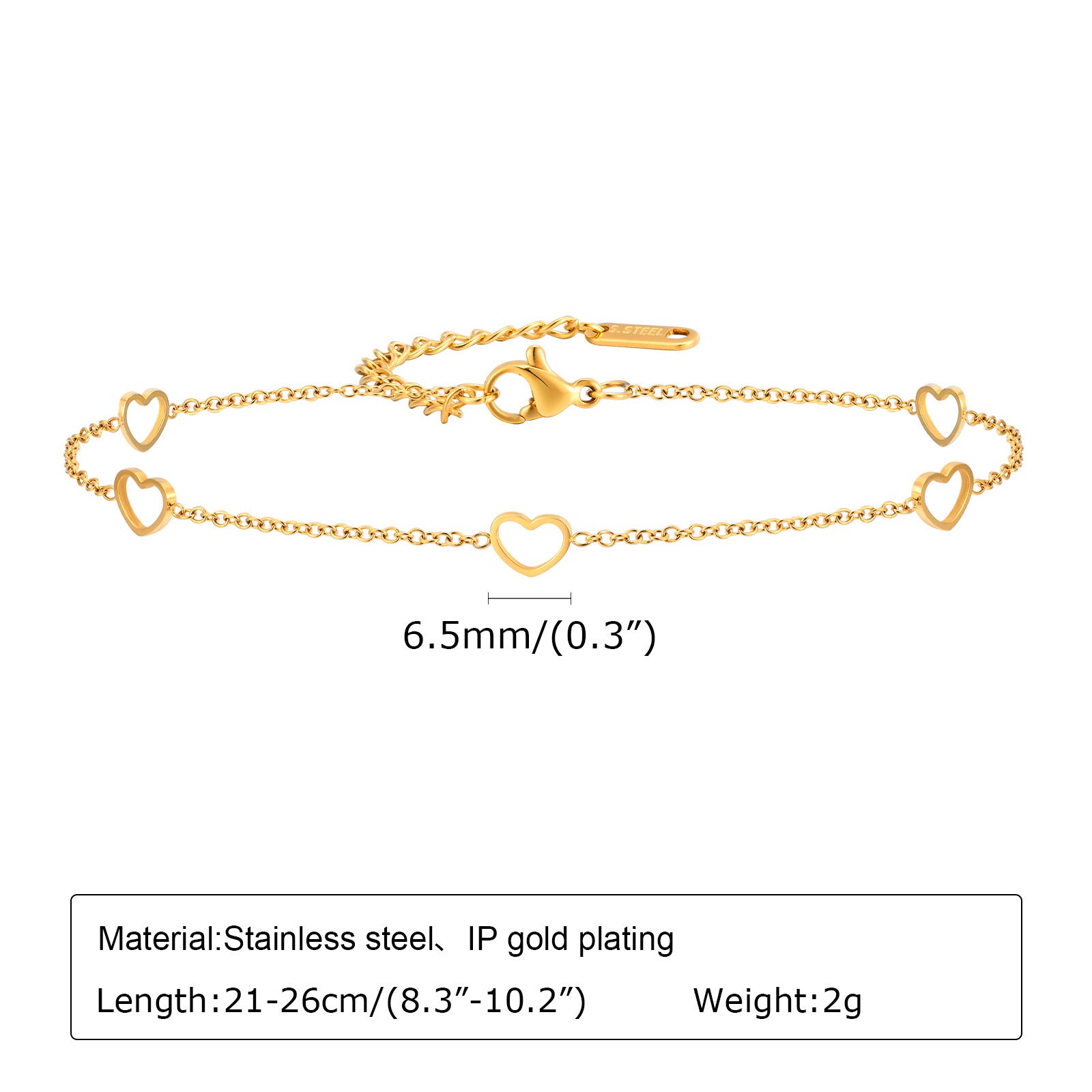 Women’s Love Heart Anklet – Stainless Steel Hollow Heart Foot Bracelet