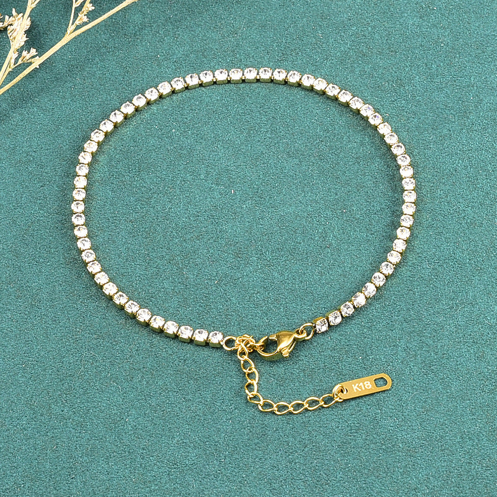 Titanium Steel Gold Anklet with Zircon and Adjustable Chain