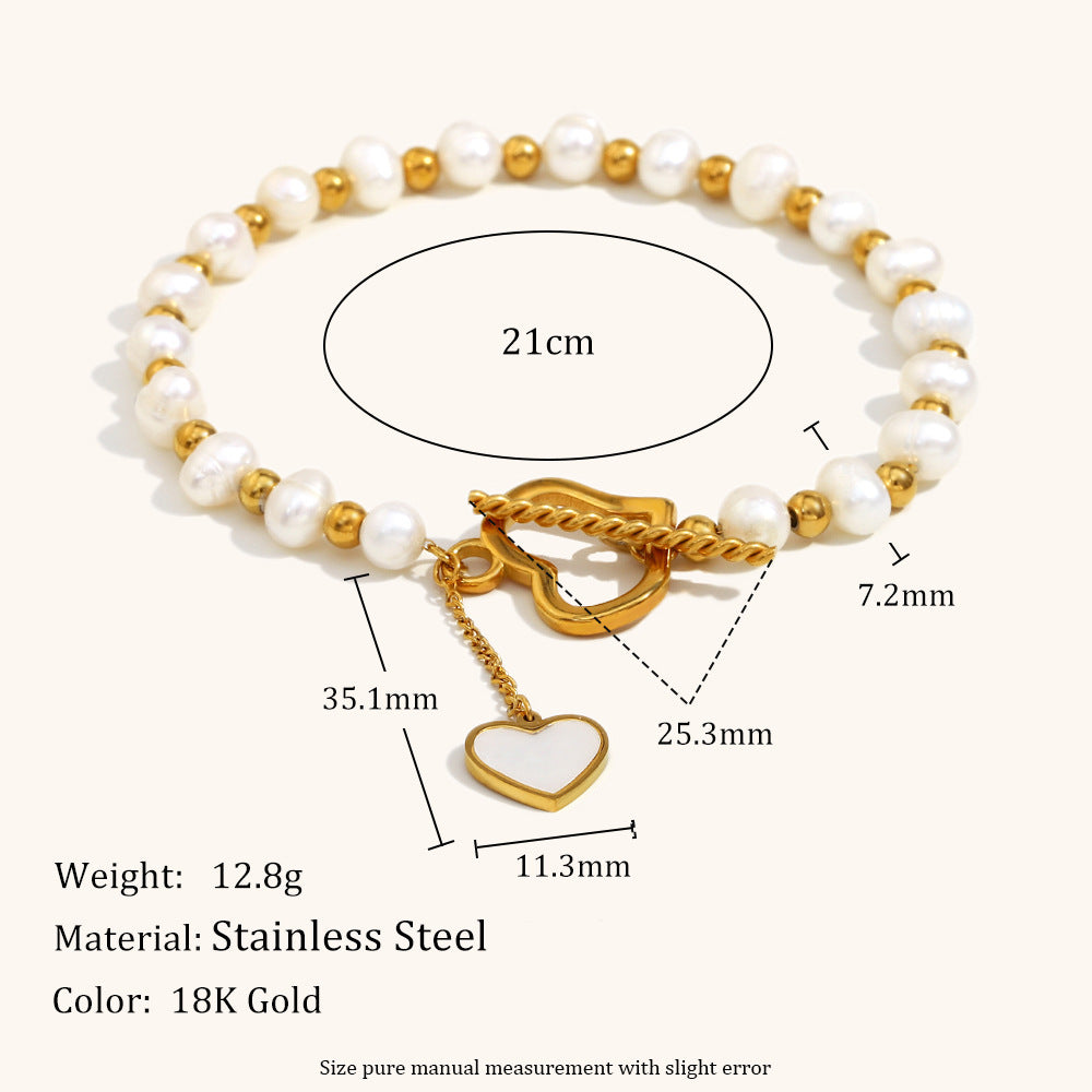 Women’s Pearl Heart Buckle Bracelet – Gold Stainless Steel