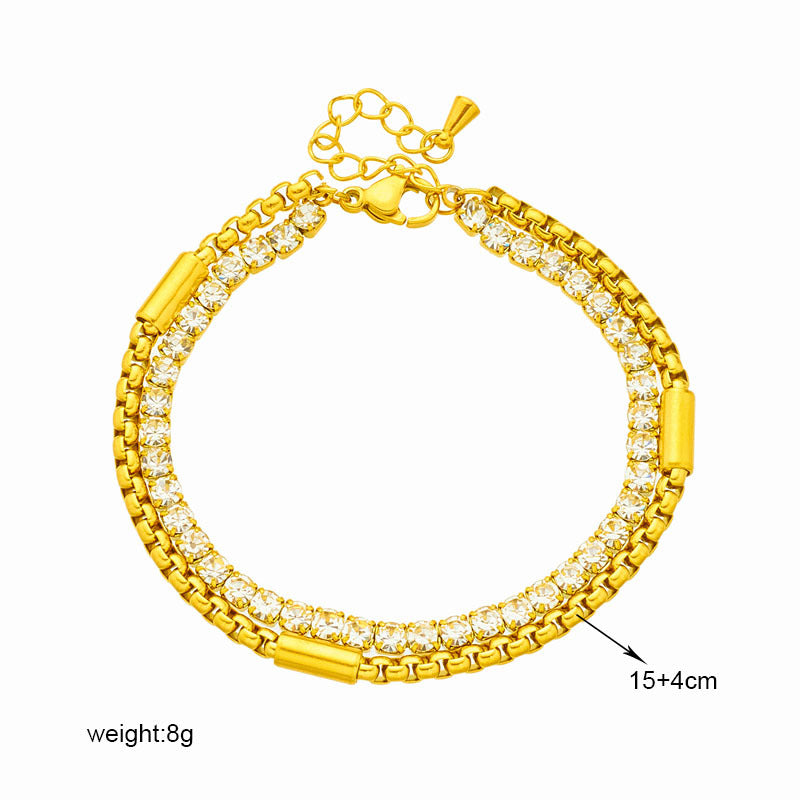 All-Match Diamond Titanium Steel Bracelet – Multi-Layer Twin Chain