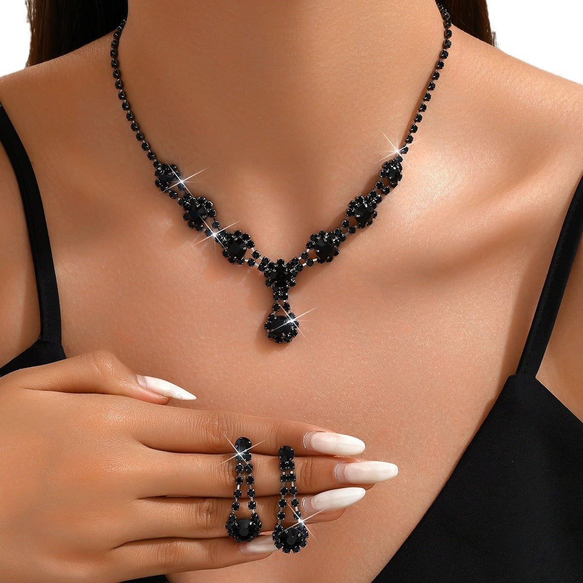 Elegant Rhinestone Crystal Necklace & Earrings Set – Women’s Jewellery
