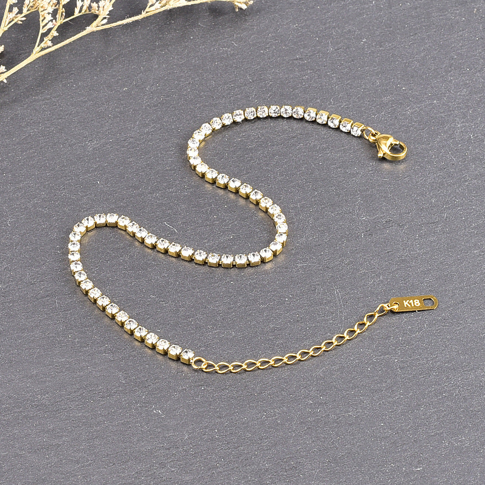 Titanium Steel Gold Anklet with Zircon and Adjustable Chain