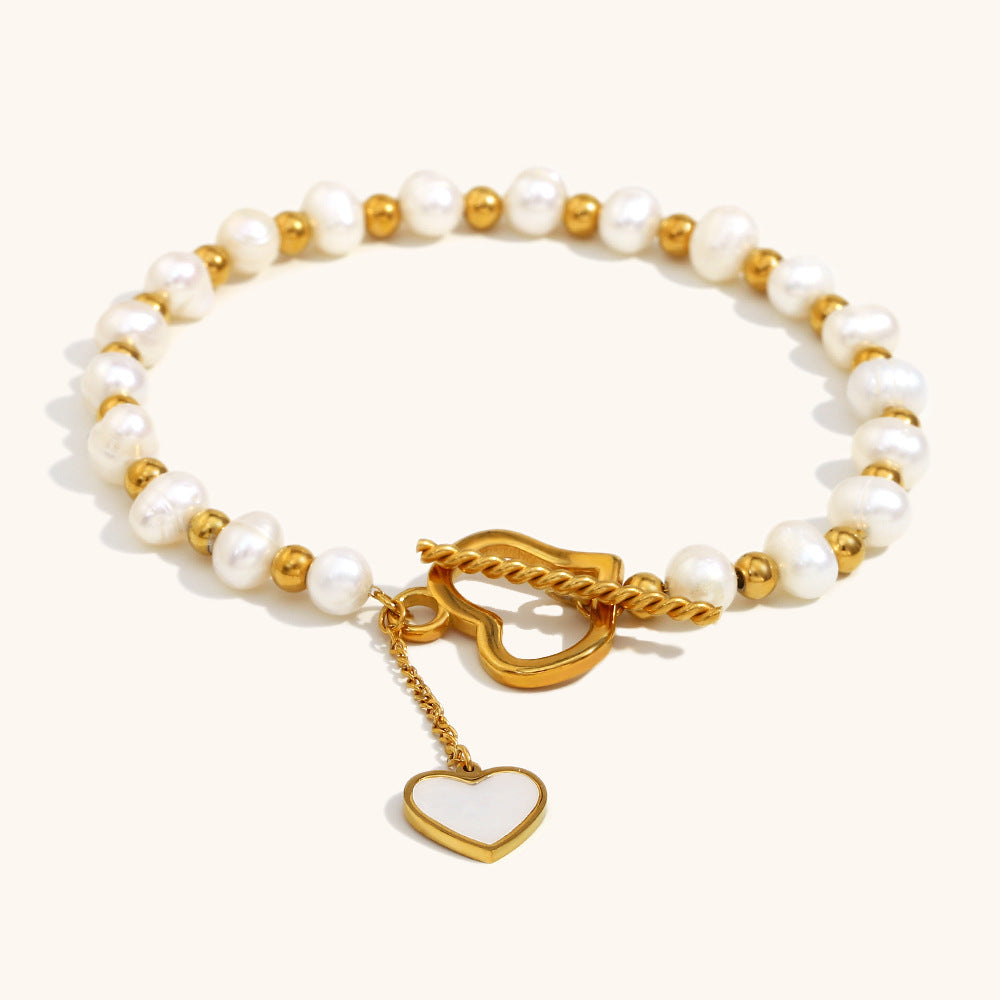 Women’s Pearl Heart Buckle Bracelet – Gold Stainless Steel