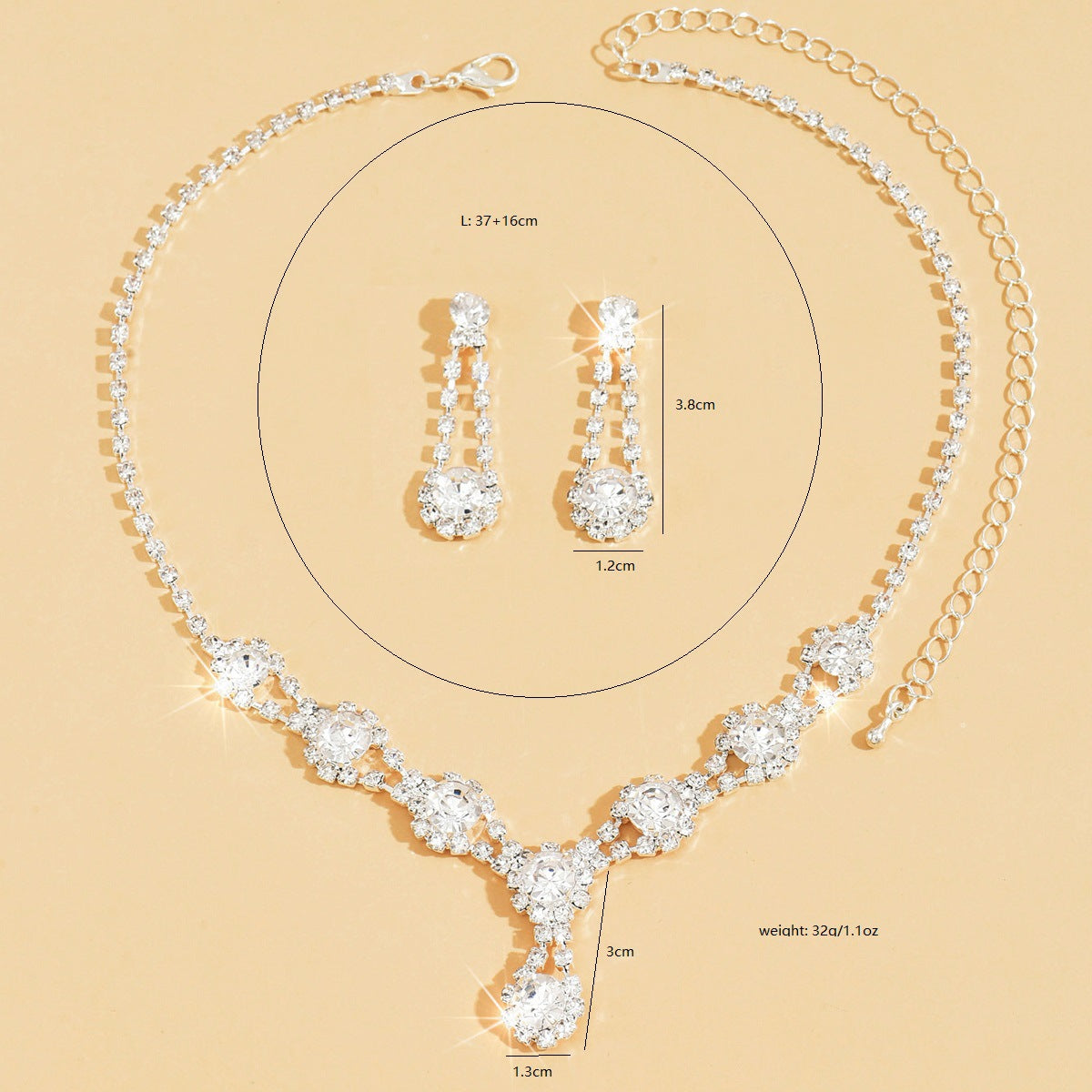 Elegant Rhinestone Crystal Necklace & Earrings Set – Women’s Jewellery