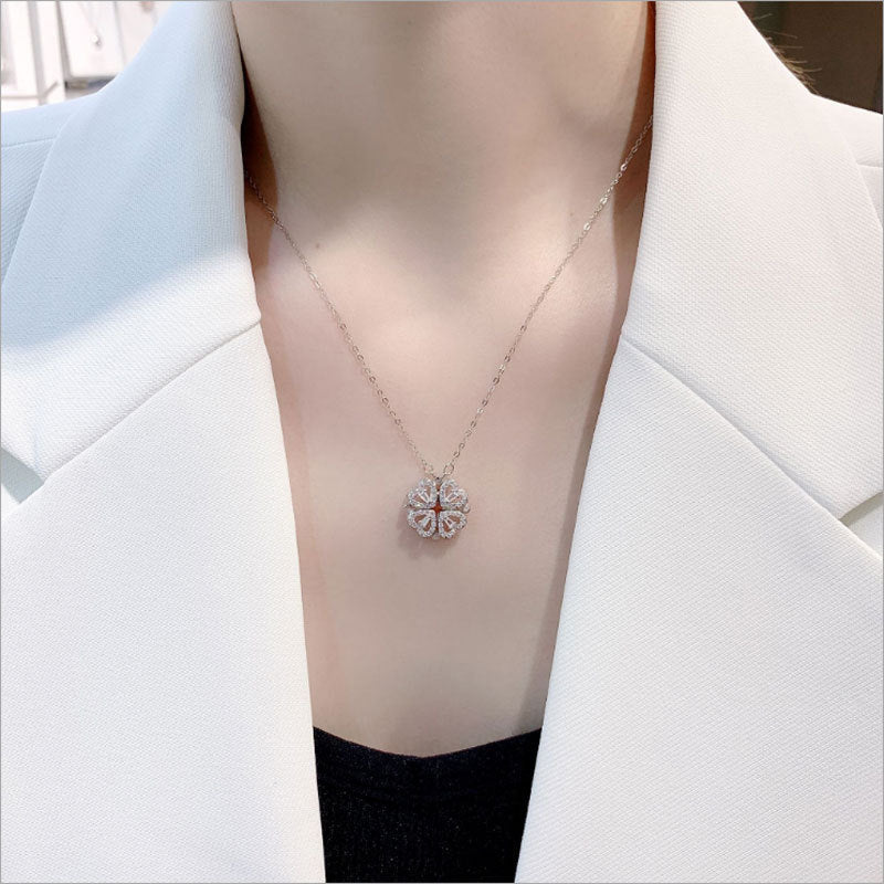 Detachable Four-Leaf Clover Necklace – Women’s Multi-Wear Zircon Chain