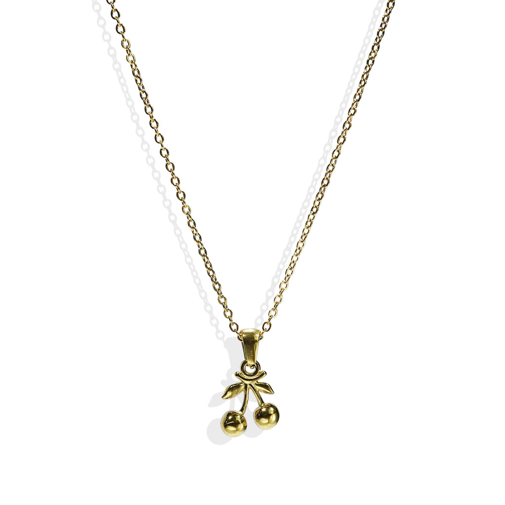 Luxury 18K Gold-Plated Stainless Steel Cherry Pendant Necklace & Earrings Set – Women’s Cute Minimalist Jewellery