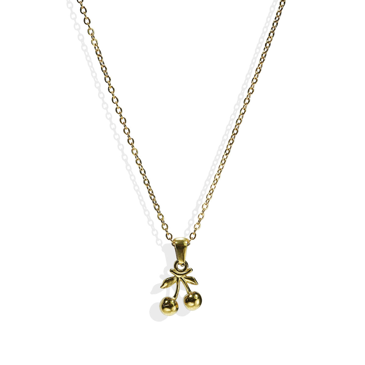 Luxury 18K Gold-Plated Stainless Steel Cherry Pendant Necklace & Earrings Set – Women’s Cute Minimalist Jewellery