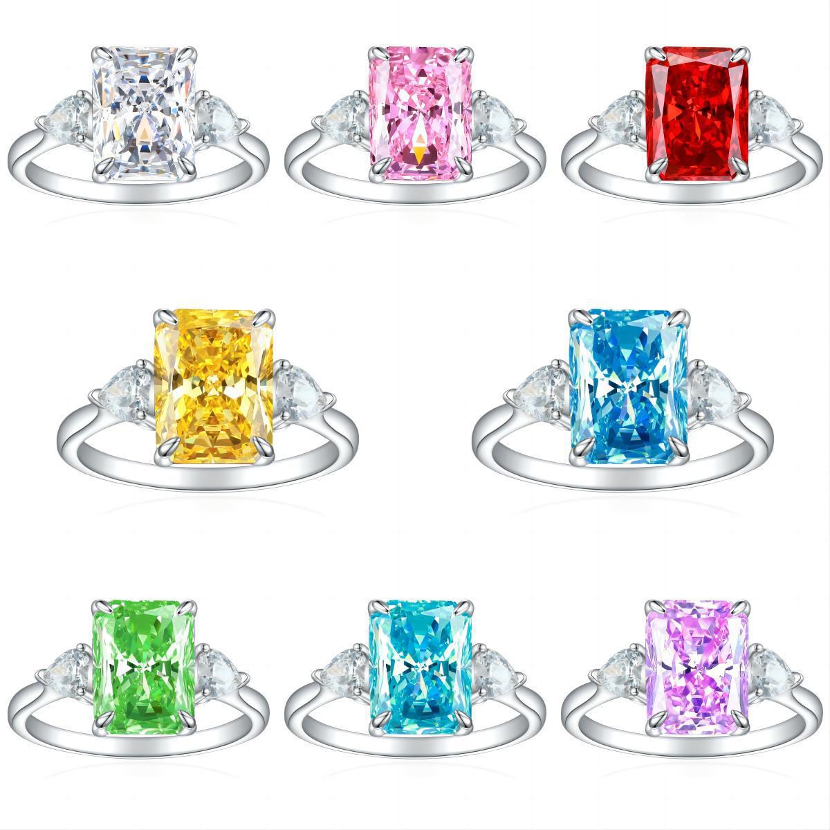 S925 Sterling Silver Colorful Rectangular Rhinestone Ring – Women’s Fashion Luxury Jewelry