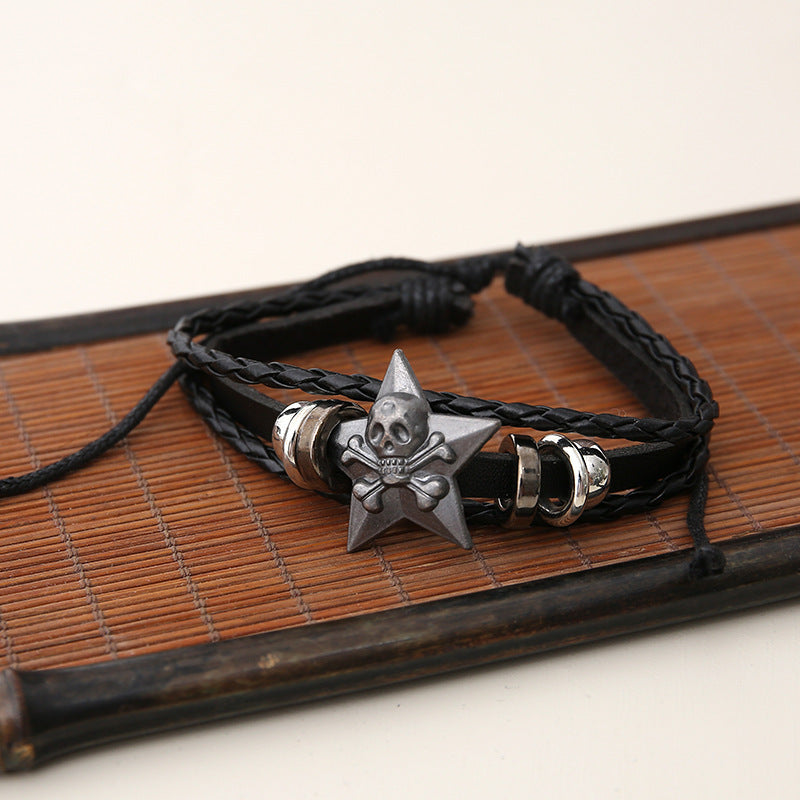 Punk Leather Skull Bracelet – Men’s Handcrafted Alloy Accessory