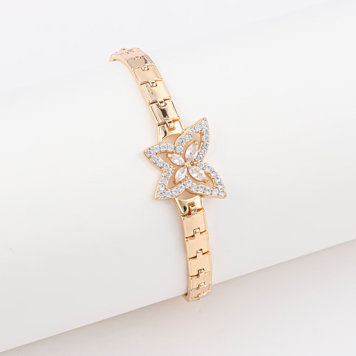 Women’s 18K Gold-Plated Bracelet – Butterfly and Clover Copper Design