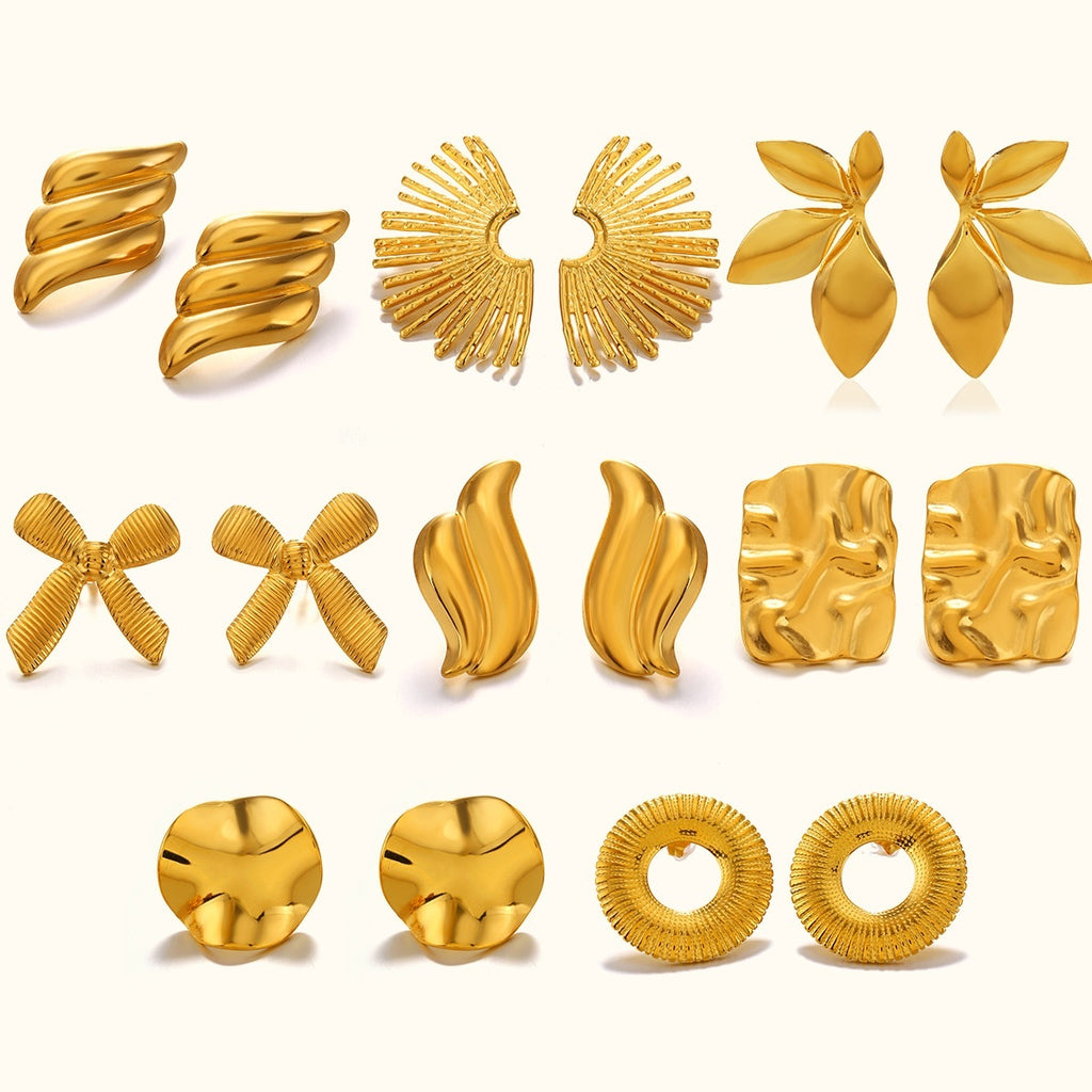 Geometric Round Hip Hop Earrings – Personalized Fan-Shaped Wings, Real Gold-Plated Jewellery