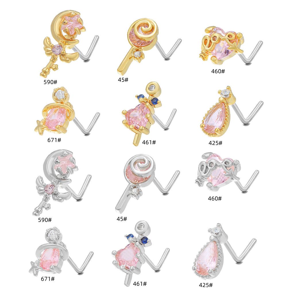 Zircon Geometric Nose Stud – 18K Gold & Brass Fashion Jewellery for Women