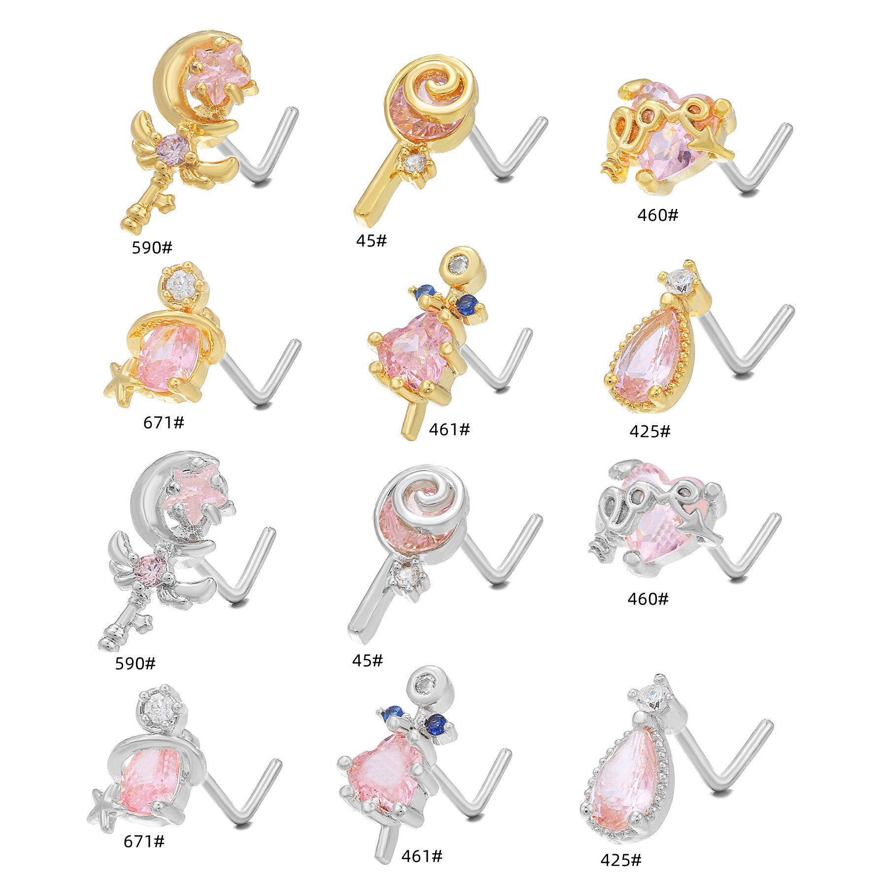 Zircon Geometric Nose Stud – 18K Gold & Brass Fashion Jewellery for Women