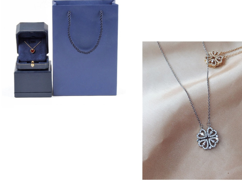 Detachable Four-Leaf Clover Necklace – Women’s Multi-Wear Zircon Chain