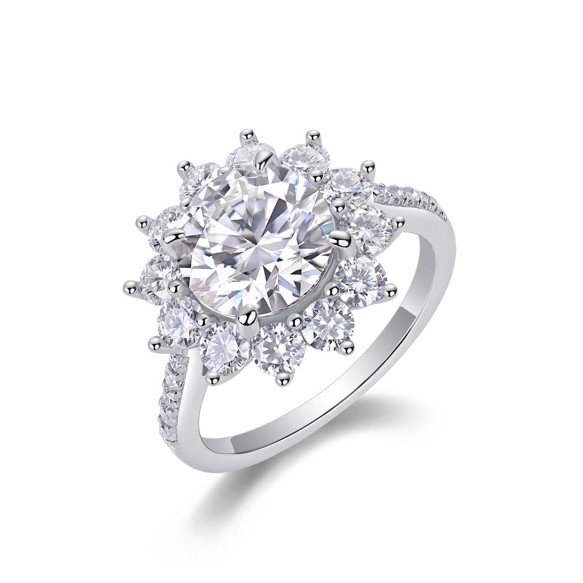 Sunflower Women’s 3-Carat Moissanite Ring – S925 Sterling Silver with Platinum-Plated Diamonds, Elegant Fashion Jewellery