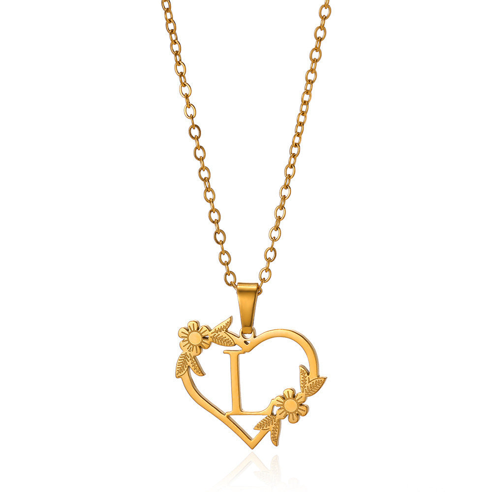 18K Gold Plated Stainless Steel Hollow Heart Flower Necklace