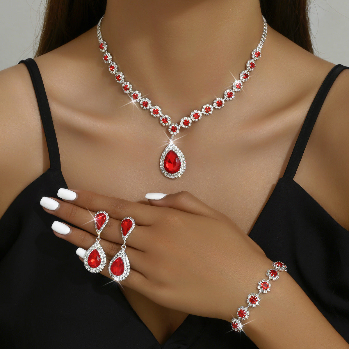 Fashion Bridal Jewellery Set – Necklace, Earrings & Bracelet 3-Piece Set