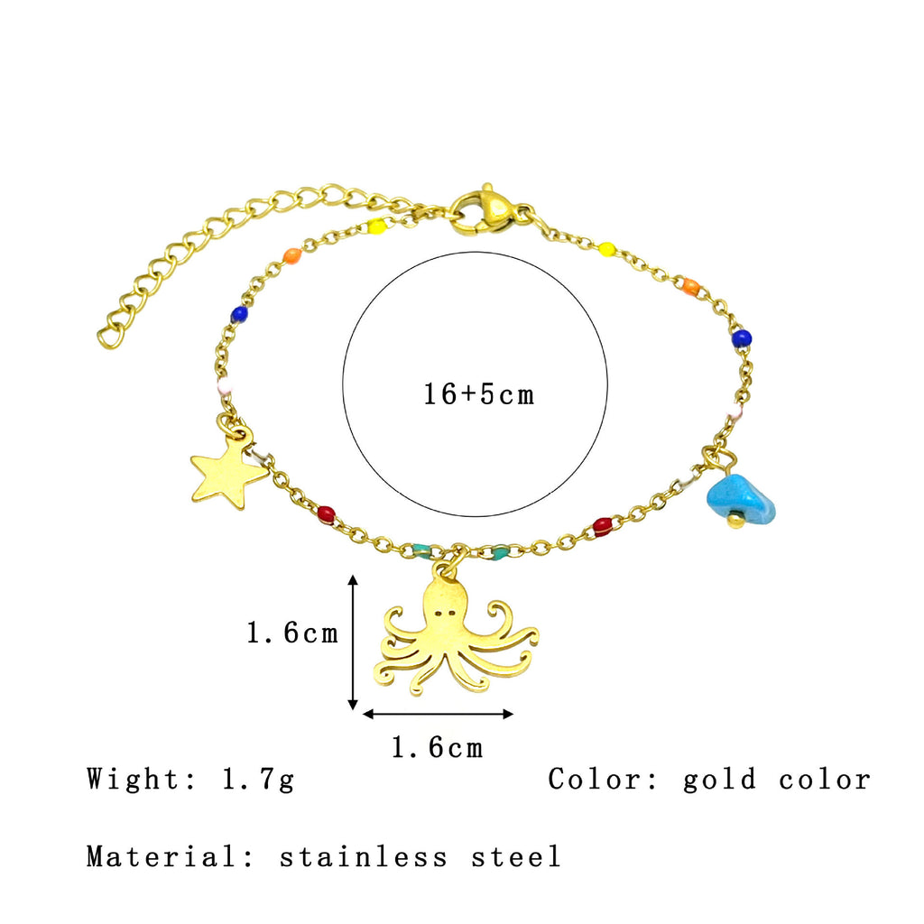 Sea Life Adjustable Bracelet with Seahorse and Starfish Charms