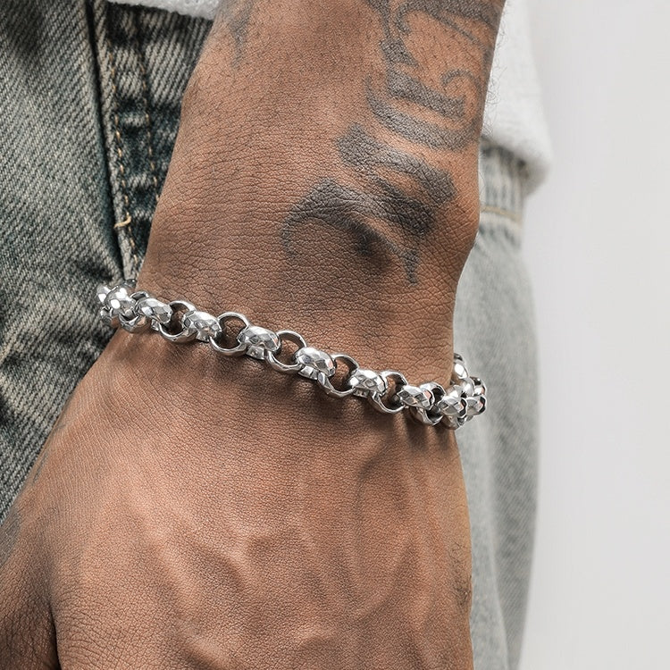 Hip Hop Silver O-Ring Titanium Steel Bracelet – European & American Style