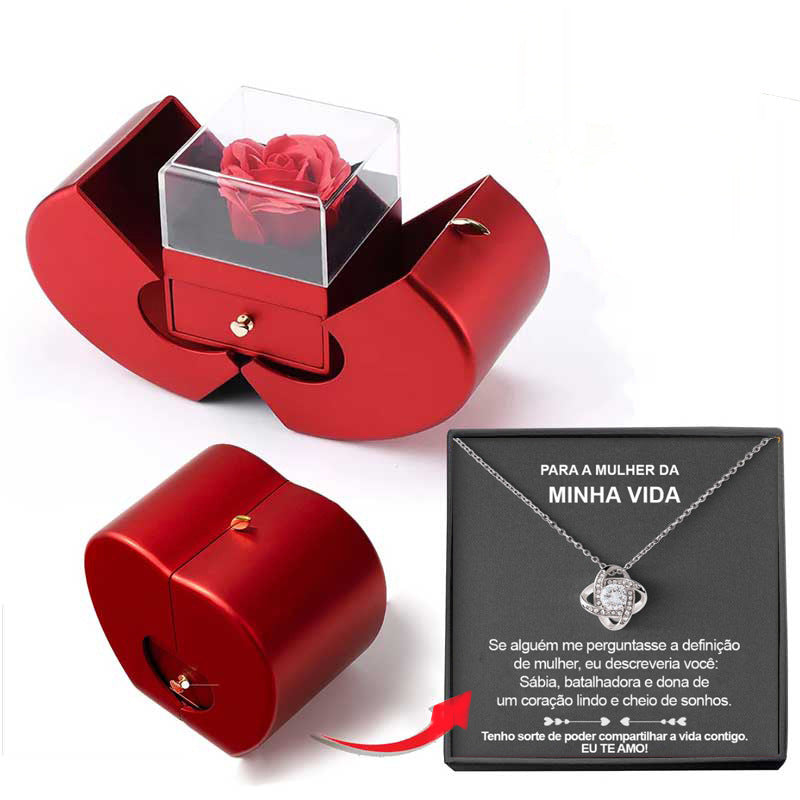 Red Apple Jewellery Box with Eternal Rose – Christmas & Valentine’s Gift for Women