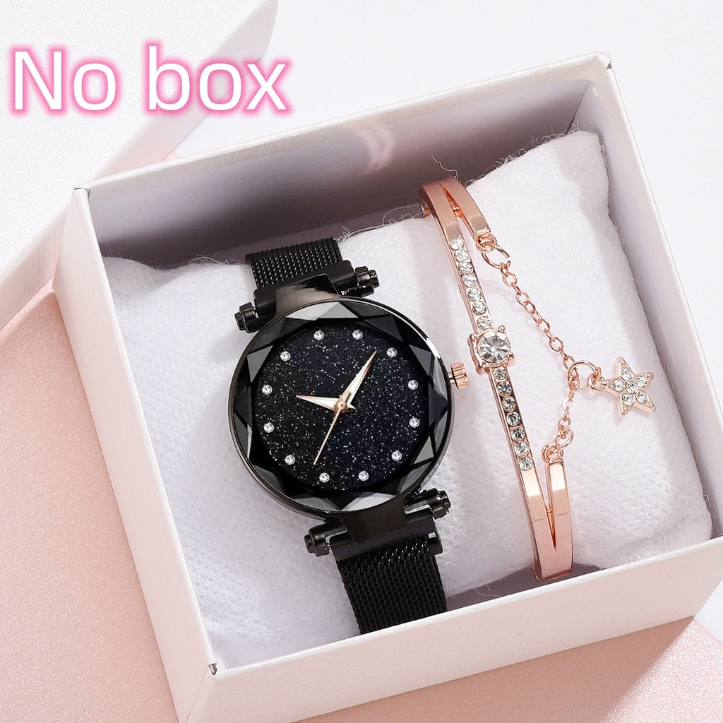Luxury Women’s Starry Sky Watch & Bracelet Set – Fashion Elegant Magnet Buckle