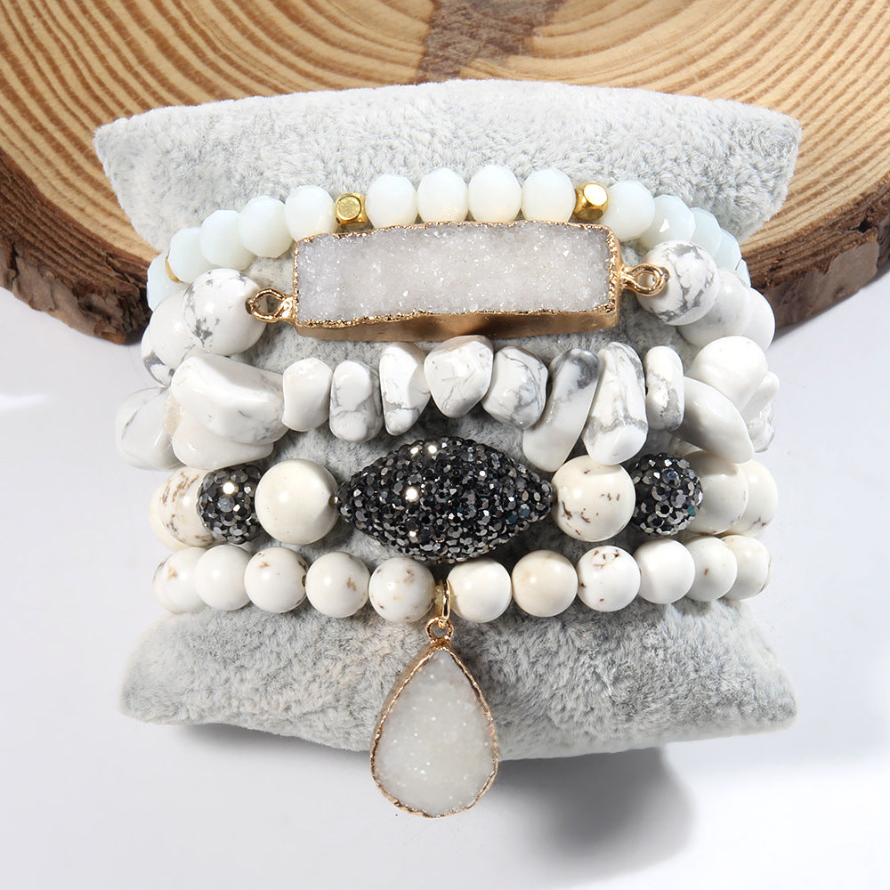 Unisex Handmade Stone & Glass Bracelet Set – 5PCS