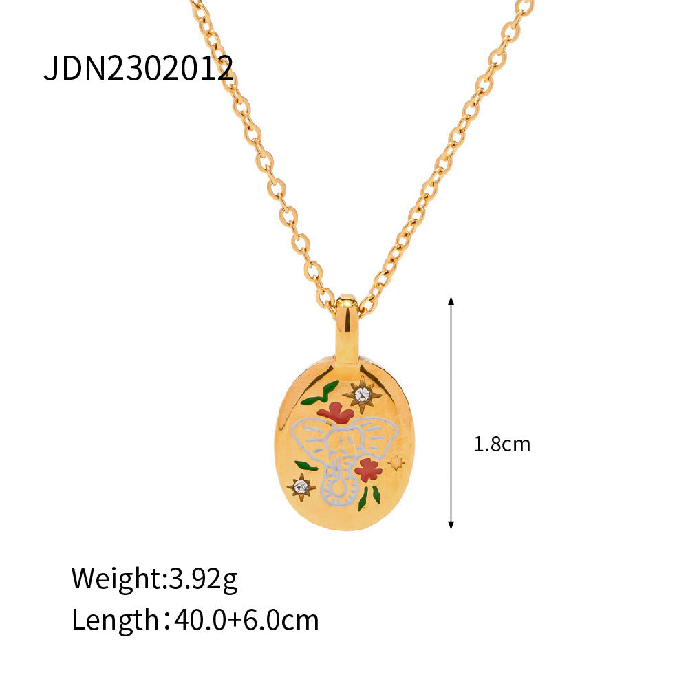 18K Gold-Plated Stainless Steel Pendant Necklace – Enamel Colour Modern Design