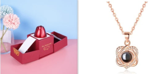 Valentine’s Day Rose Necklace Gift – Metal Jewellery in Gift Box