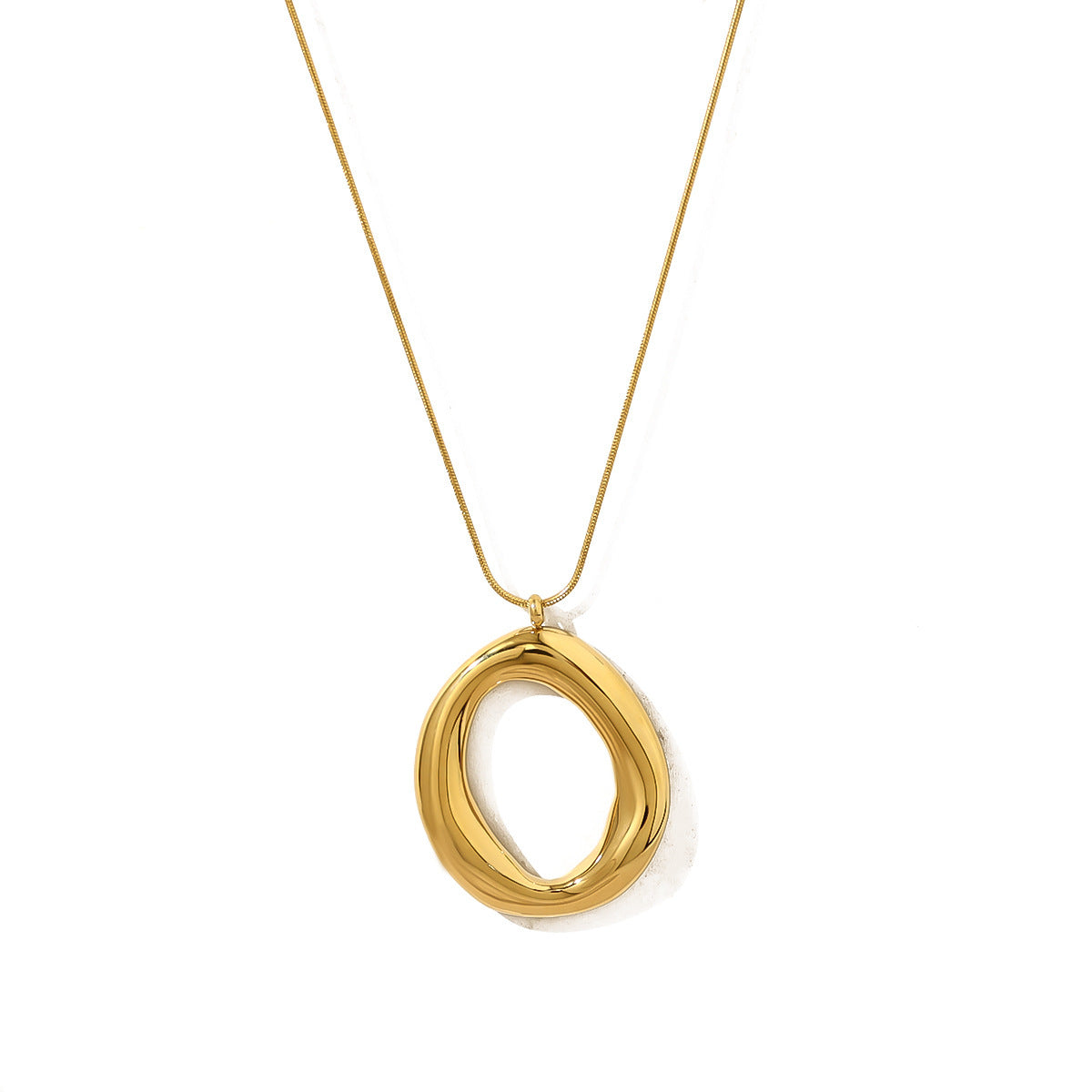 18K Gold-Plated Stainless Steel O-Ring Pendant Necklace – Simple Glossy Design