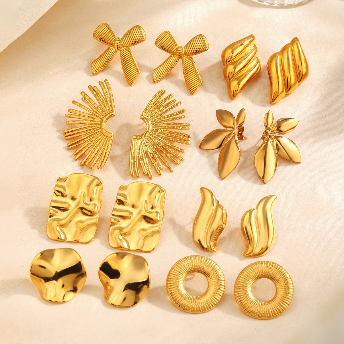 Geometric Round Hip Hop Earrings – Personalized Fan-Shaped Wings, Real Gold-Plated Jewellery