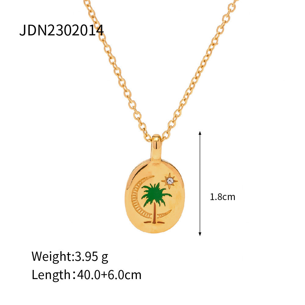 18K Gold-Plated Stainless Steel Pendant Necklace – Enamel Colour Modern Design