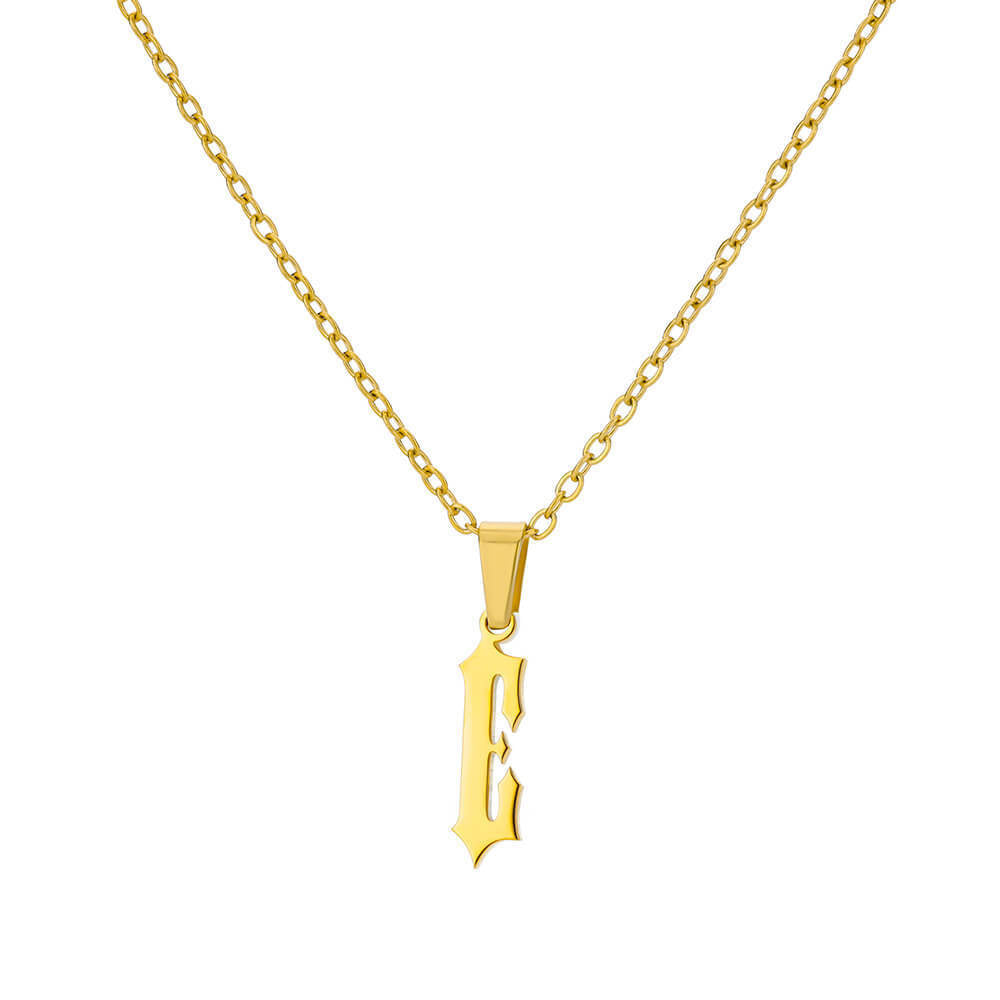 18K Gold-Plated Stainless Steel Pendant Necklace – Ancient English Letter Design