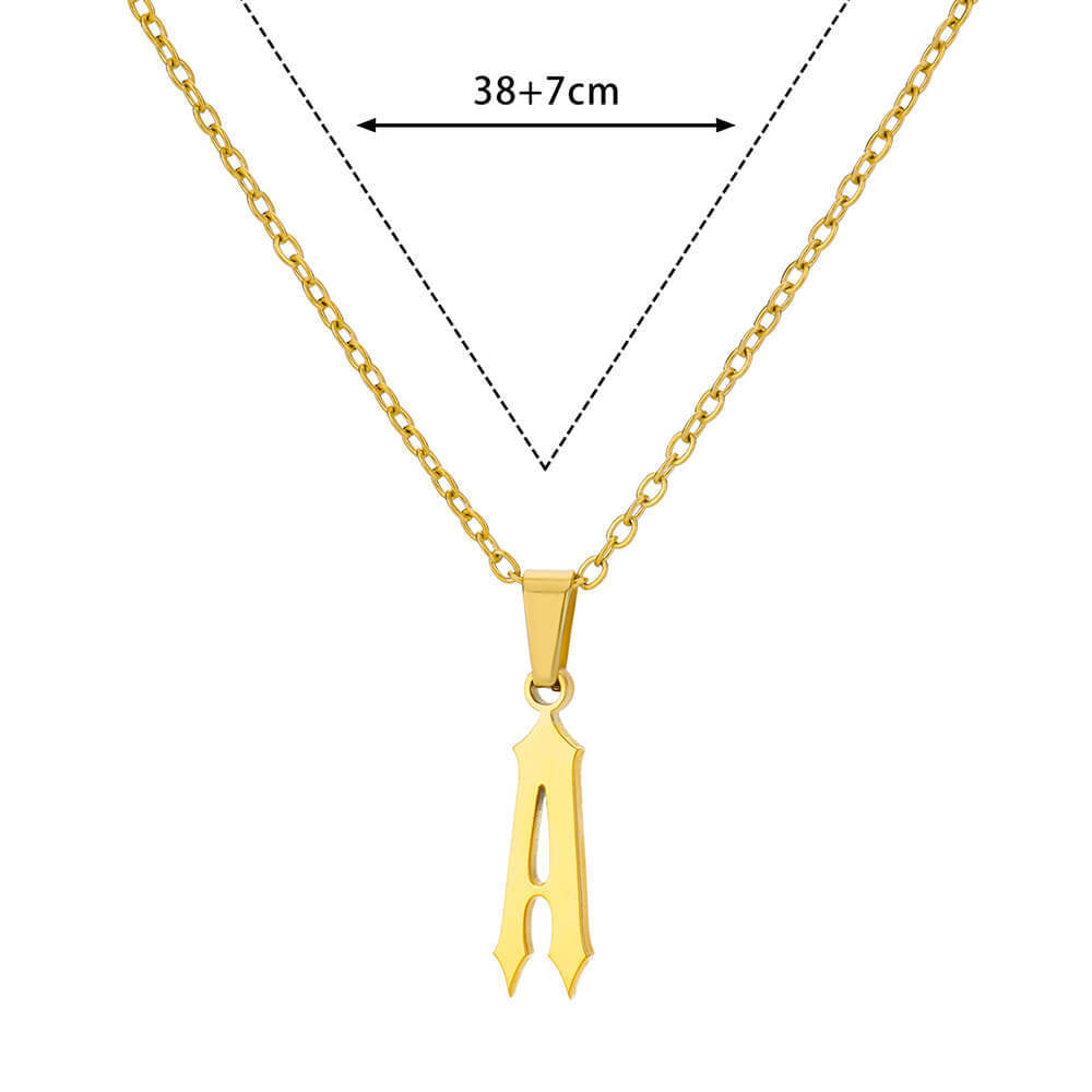18K Gold-Plated Stainless Steel Pendant Necklace – Ancient English Letter Design