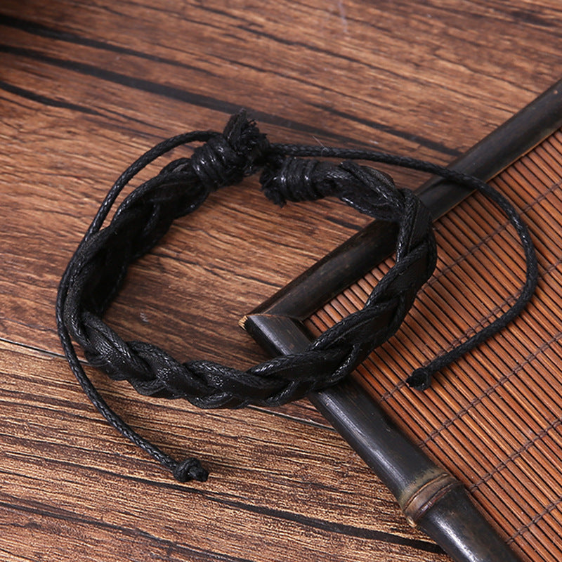 Men’s Multi-Layer Hand-Woven Leather Bracelet Set – Simple Style