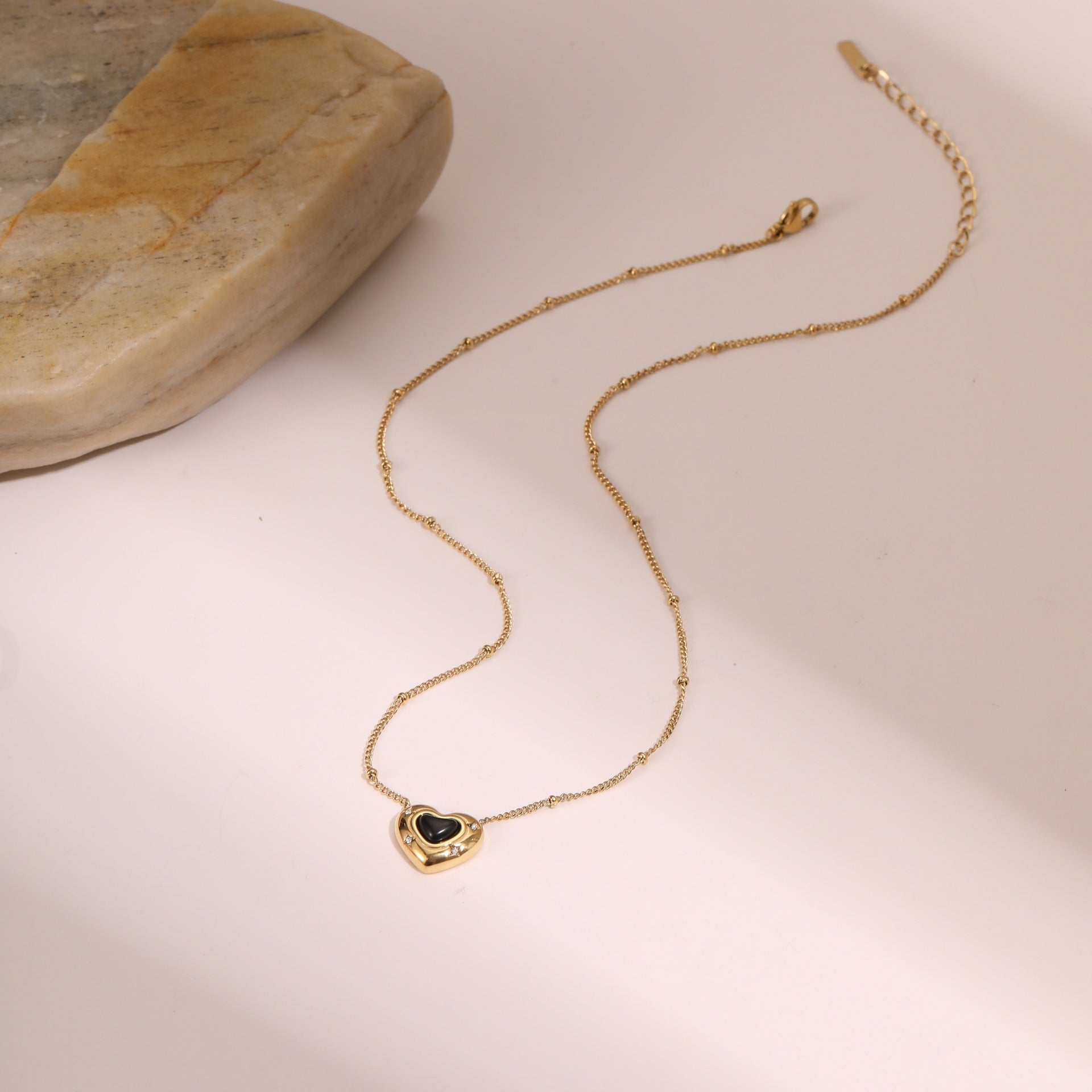 Fashion Love Heart-Shaped Natural Stone Pendant Necklace – Titanium Steel Women’s Jewellery